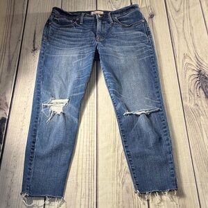 Madewell Light 9” High Rise Skinny Skinny Crop Size 31 Blue Ripped Cropped Jeans